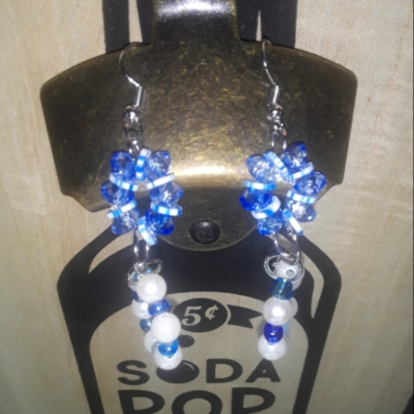 Dangling Long Unique Fun Earrings Multicolored Blue Handmade Earrings - Picture 8 of 8